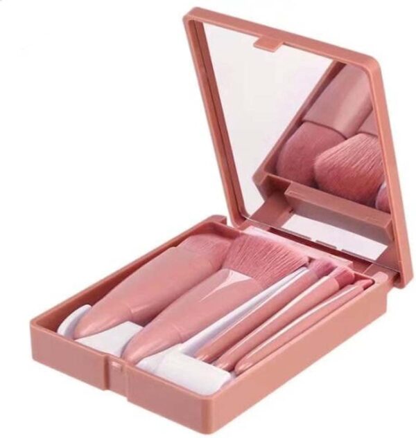 Easy-taken Travel Makeup Brush Set, COSHINE 5pcs Mini Complete Function Cosmetic Brushes Kit (5pcs with mirror)