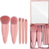 Easy-taken Travel Makeup Brush Set, COSHINE 5pcs Mini Complete Function Cosmetic Brushes Kit (5pcs with mirror)