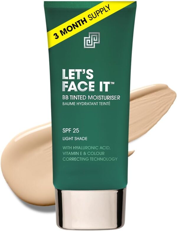 Shakeup Cosmetics Mens Tinted Moisturiser, Vegan Makeup for Men, Natural Coverage for Redness & Blemishes, 24hr Moisturisation with SPF, Easy Application, Light Shade, 50ml. Aka. LET'S FACE IT