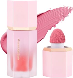 LOPHE Liquid Blush for Cheeks, Soft Cream Liquid Blush Stick With Fine Glitter, Natural-Looking Face Cheek Tint Blush Makeup, Long Lasting Blendable Lightweight Moisturizing Beauty Makeup for Cheeks
