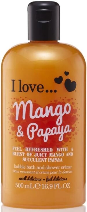 I Love Originals Mango & Papaya Bath & Shower Crème, Filled With Natural Fruit Extracts & Vitamin B5, Nourishing & Refreshing Formula to Leave Skin Feeling Silky & Soft, VeganFriendly 500ml