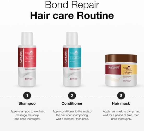 Karseell Collagen Hair Treatment Deep Repair Hair Care Set, Maca Essence Collagen Hair Mask Shampoo Conditioner Travel Set for Dry Damaged Hair All Hair Types 100ml/70ml/70ml