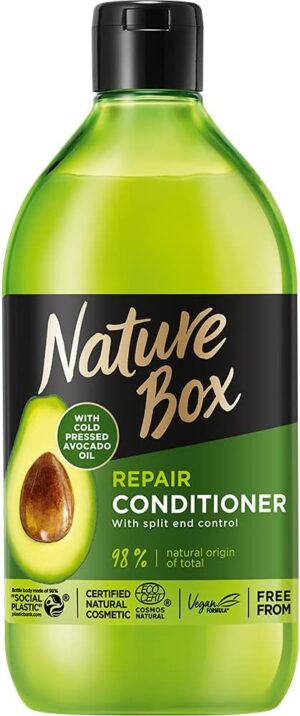 Nature Box Repair Conditioner (385ml), Natural Hair Conditioner, Enriched with Cold-Pressed Avocado Oil, Repairs Hair and Smooths Split Ends, Vegan Formula