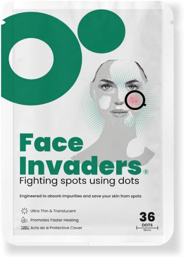 Face Invaders Acne Patches | Pack of 36 Translucent Hydrocolloid Pimple Patch Spot Treatment Stickers for Face and Body | Fast-Acting, Vegan & Cruelty Free Skin Care