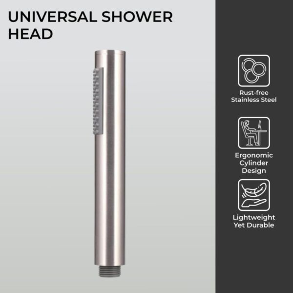 H&S Shower Head Universal Bath Shower Handheld Pencil Handset High Pressure Single Function Stainless Steel, chrome, 1644 blue