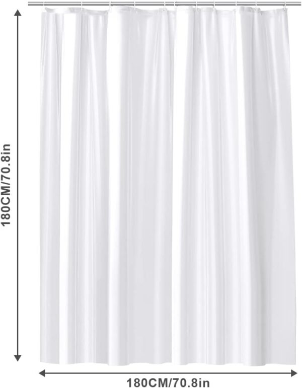 URAQT Shower Curtain Anti Mould, Waterproof PEVA Bath Curtains, Mildew Resistant Bathroom Shower Curtains with 12 Hooks, Plain Colors Bathtub Curtains for Bath Tub Shower Stall, 180 x 180 cm, White