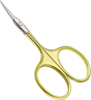 CGBE Cuticle Scissors, Professional Cuticle Scissors Curved Thin, Stainless Steel Super Sharp Cuticle Cutter Remover Small Beauty Scissors for Cuticles, Dead Skin, Eyebrows, and Eyelashes, Gold