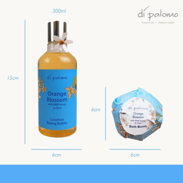 Di Palomo Orange Blossom & Honey Indulgent Luxury Bathing Collection. Bathing Bubbles 300ml & 2 Bath Bombs. Bubble Bath Body Wash & Bath Bomb Bath Set. Bubble Bath & Shower Gel Gifts for Women.