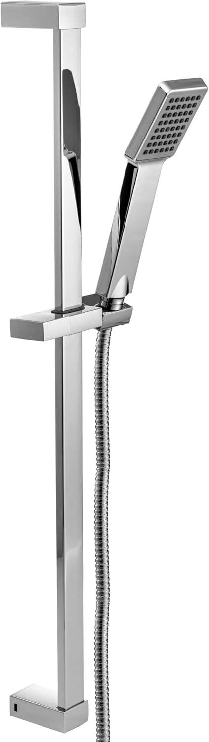 ENKI, Stella, BBT0265, Chrome, Bath Shower Mixer Taps with Slider Rail Kit Shower Attachment, Solid Brass, Easy Clean, Angular Design, Quarter Turn Valves, Easy to Install, 10-Year Guarantee