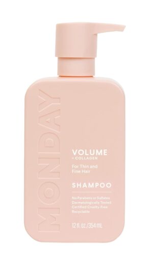 MONDAY Haircare Volume Shampoo 12oz for Thin, Fine, and Oily Hair, Made from Coconut Oil, Ginger Extract, & Vitamin E, 100% Recyclable Bottles (354ml), Pink (10428)