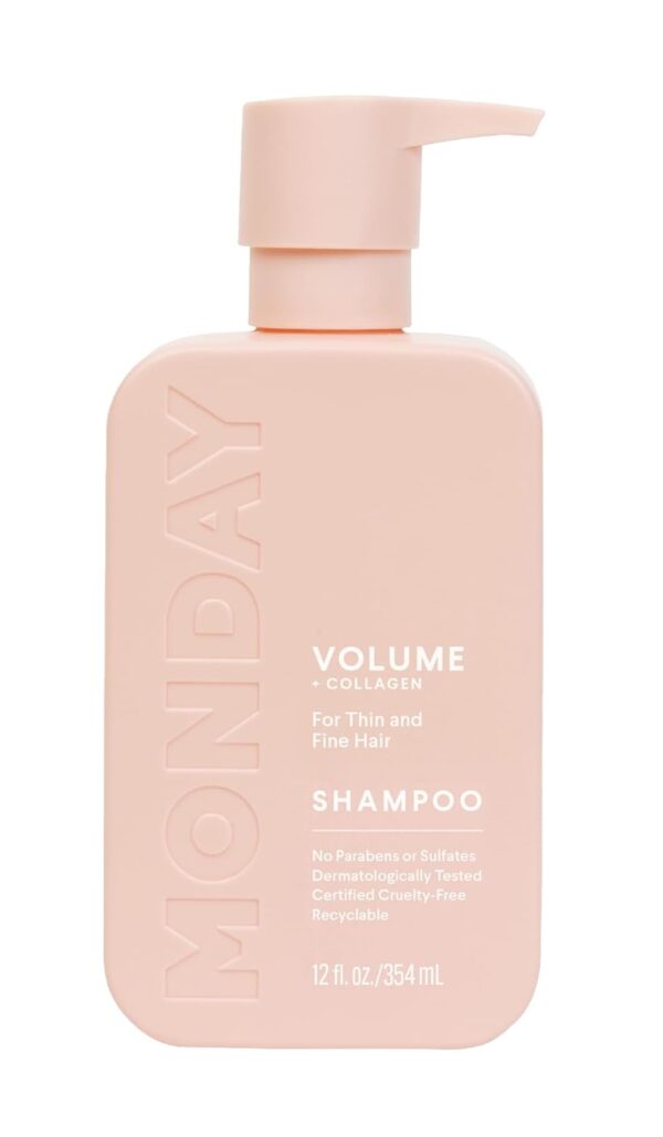MONDAY Haircare Volume Shampoo 12oz for Thin, Fine, and Oily Hair, Made from Coconut Oil, Ginger Extract, & Vitamin E, 100% Recyclable Bottles (354ml), Pink (10428)