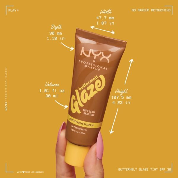 NYX Professional Makeup Buttermelt Glaze Soft Glow Skin Tint + SPF/FPS 30, Foundation, 12h Wear, Vanilla Bean Butta