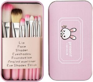 ZHIYE Children Makeup Brushes, 7Pcs Makeup Brush Set Foundation Eyebrow Eyeliner Brush Cosmetic Concealer Brushes for Kids Girls, Women trave - Pink with case