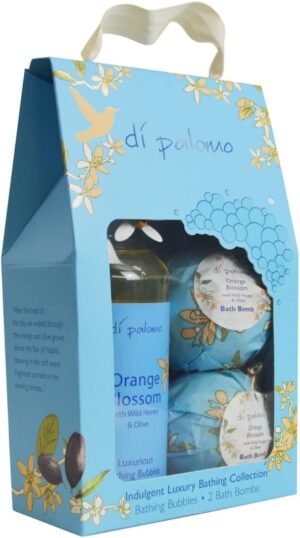 Di Palomo Orange Blossom & Honey Indulgent Luxury Bathing Collection. Bathing Bubbles 300ml & 2 Bath Bombs. Bubble Bath Body Wash & Bath Bomb Bath Set. Bubble Bath & Shower Gel Gifts for Women.