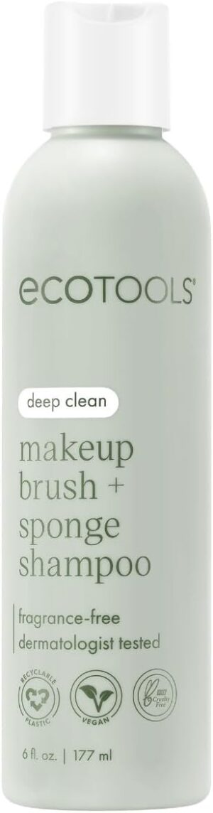 EcoTools Makeup Brush and Sponge Shampoo, Removes Makeup, Dirt, & Impurities From Makeup Brushes & Makeup Blending Sponges, Fragrance-Free, Vegan, & Cruelty-Free, 6 fl.oz./ 177 ml, 1 Count