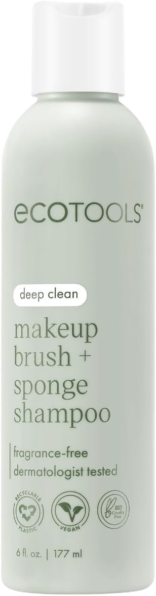 EcoTools Makeup Brush and Sponge Shampoo, Removes Makeup, Dirt, & Impurities From Makeup Brushes & Makeup Blending Sponges, Fragrance-Free, Vegan, & Cruelty-Free, 6 fl.oz./ 177 ml, 1 Count