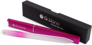 G.Liane Crystal Glass Nail File Professional Double Sided Etched Glass Nail Files with Case for Shaping The Natural Nails and Artificial Nail Manicure Pedicure Nail Care Gift Set (Rainbow Pink)
