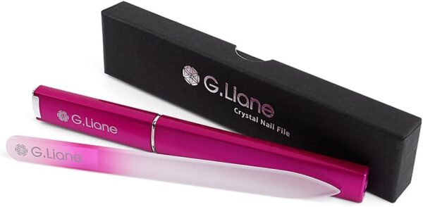 G.Liane Crystal Glass Nail File Professional Double Sided Etched Glass Nail Files with Case for Shaping The Natural Nails and Artificial Nail Manicure Pedicure Nail Care Gift Set (Rainbow Pink)