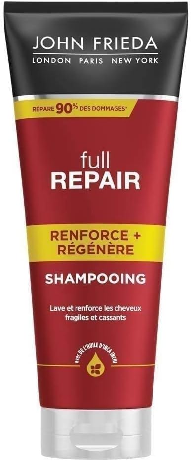 John Frieda Full Repair Strengthen + Restore Shampoo 250 ml, Strengthening and Repairing Shampoo for Dry, Stressed and Damaged Hair
