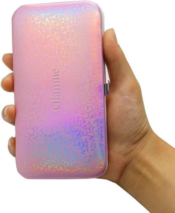 Glamne Manicure Pedicure Set Tools Professional Stainless Steel Nail Care Kits with Holographic Travel Case(Pink)