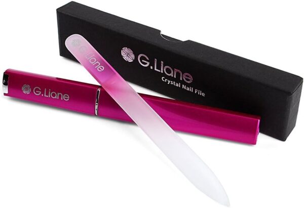 G.Liane Crystal Glass Nail File Professional Double Sided Etched Glass Nail Files with Case for Shaping The Natural Nails and Artificial Nail Manicure Pedicure Nail Care Gift Set (Rainbow Pink)