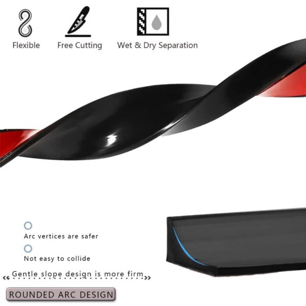2M Black Silicone Shower Seal Strip,Bath Edging Sealing Strip,Shower Threshold Water Barrier for Wet Room Floor,Bathroom Tile Edge Caulk Trim for Bathtub,Countertop,Kitchen(Two Self-Adhesive Tapes)