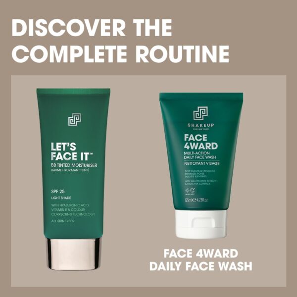 Shakeup Cosmetics Mens Tinted Moisturiser, Vegan Makeup for Men, Natural Coverage for Redness & Blemishes, 24hr Moisturisation with SPF, Easy Application, Light Shade, 50ml. Aka. LET'S FACE IT