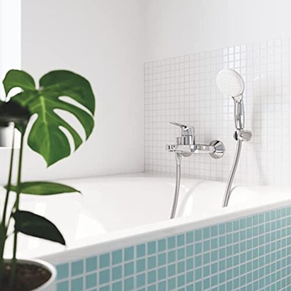 GROHE Start Flow – Exposed Wall Mounted 1 Metal Lever Bath Mixer Tap (Automatic Bath/Shower Diverter, 46 mm Ceramic Cartridge, Integrated Non-Return Valve, Metal Wall escutcheons), Chrome, 23772000