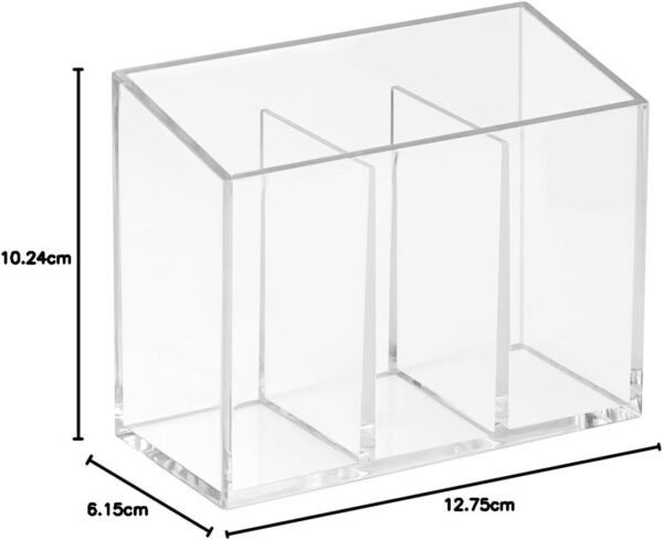 iDesign Makeup Organiser with 3 Compartments, Plastic Makeup Brush Holder for Dressing Table, Makeup Storage for Brushes, Eyeliner, Lipstick and More, Clear