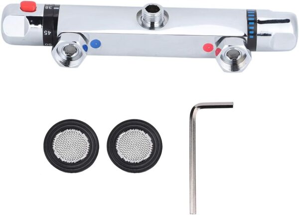 51vAqgOp3JL._AC_SL1001_.jpg Chrome Thermostatic Shower Mixer Valve, Modern Thermostatic Bar Bath Mixer Tap, Anti Scald Tap Temperature Control Shower Valve 38°C Temperature Protection, Safe and Comfortable Bathing