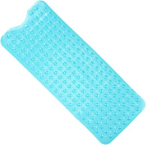 ANSIO® Long Bath Mat PVC Non-Slip Anti Mould Shower Mat with Drain Holes & Suction Cups Machine Washable Bathtub Mat 102 x 40cm / 40 x 16 inches - Teal