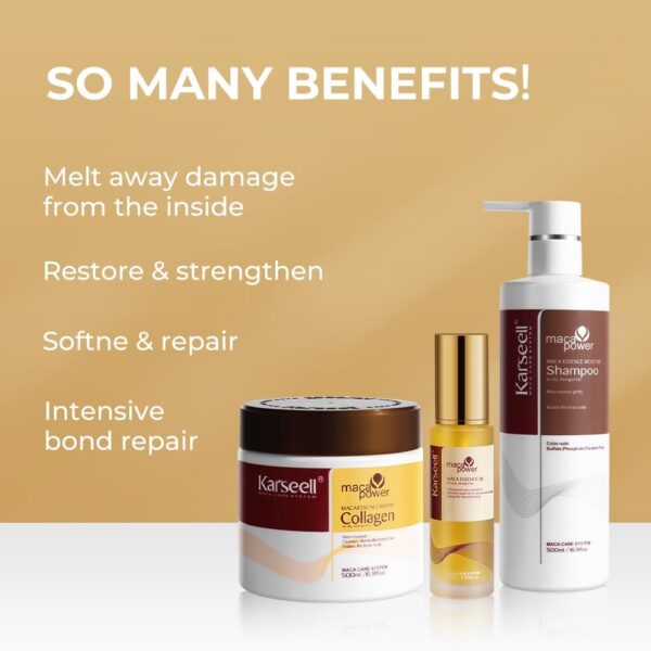 Karseell Maca Essence Moisturizing Repair Set: Collagen Hair Mask 500ml, Shampoo 500ml & Maca Essence Oil 50ml - Argan Oil Treatment for Dry Damaged Hair, All Types