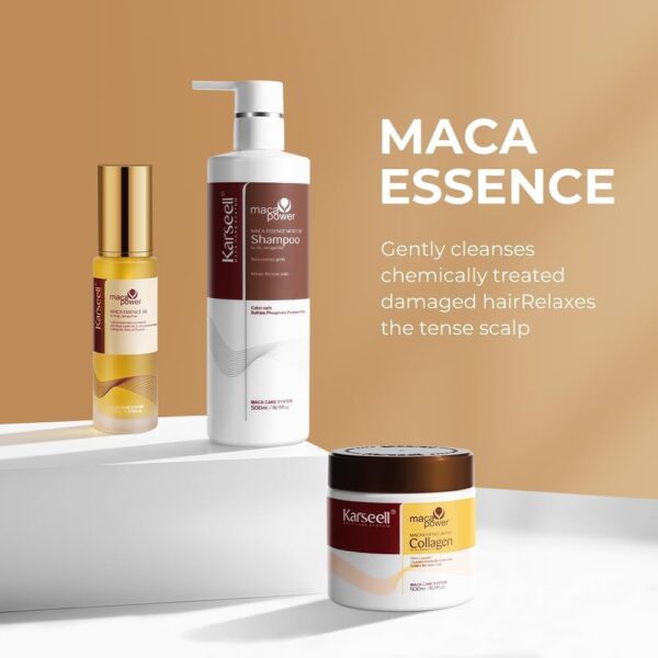 Karseell Maca Essence Moisturizing Repair Set: Collagen Hair Mask 500ml, Shampoo 500ml & Maca Essence Oil 50ml - Argan Oil Treatment for Dry Damaged Hair, All Types