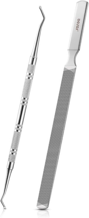 BEZOX Long Steel Nail File for Onychomycosis, Ingrown Nail，Thick and Fungal Nails with Dual-Ended Toenail Lifter – The Ultimate Manicure & Pedicure Tool for Men and Women’s Nail Care