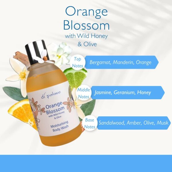 Di Palomo Orange Blossom & Honey Body Wash 240ml. Moisturising Body Wash. Body Wash for Women & Men with Skincare. Shower Gel & Bubble Bath. Luxury Shower Gel Men & Women. Ladies & Mens Shower Gel.