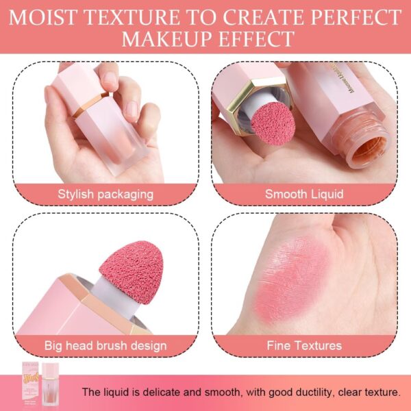 LOPHE Liquid Blush for Cheeks, Soft Cream Liquid Blush Stick With Fine Glitter, Natural-Looking Face Cheek Tint Blush Makeup, Long Lasting Blendable Lightweight Moisturizing Beauty Makeup for Cheeks