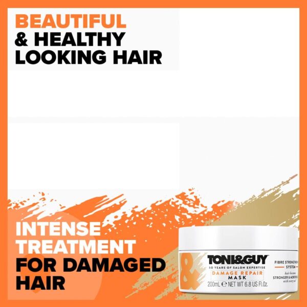 Toni & Guy | Damage Repair Hair Mask for Intense Reconstruction | Unisex | Ideal For Dry and Damaged Hair | Patented Fibre Strengthening System | 6.8 Ounce