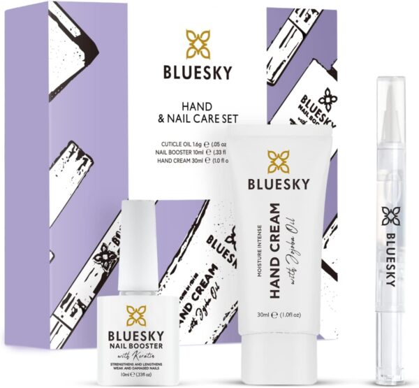 BLUESKY Hand and Nail Care Kit For Damaged Nails, Cuticle Oil Pen, Hand Cream, Nail Growth Booster, 3 Piece Gift Set, Clear