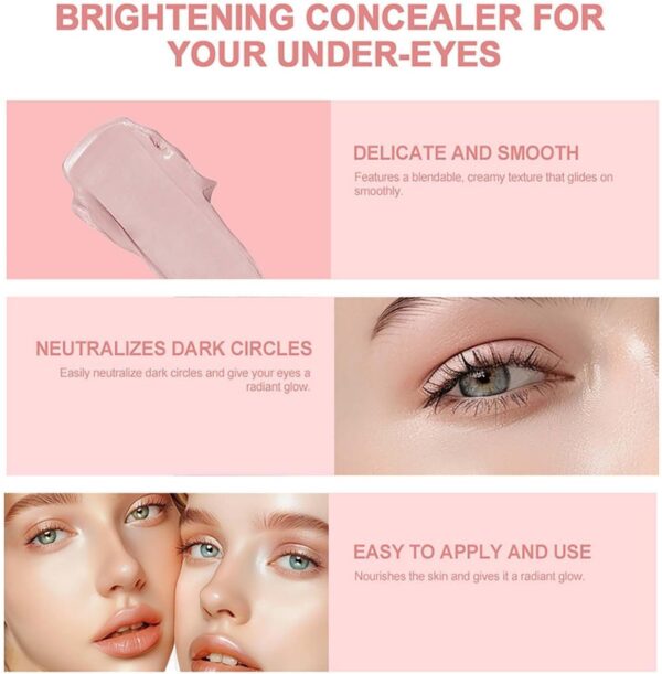 2 PCS Under Eye Brightener Concealer, Korean Makeup Eye Colour Corrector for Dark Circles, Instant-Anti Aging Eye Concealer