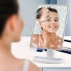 Nestling Makeup Mirror with Lights, 21 LED Lights Vanity Cosmetic Touch Screen, 10x Magnification Detail Mirror, 180° Free Rotation, Dual Power Supply Light