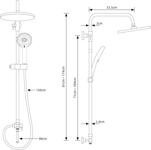Hibbent Self-Cleaing Rainfall Shower Kit with 304 Stainless Steel Shower Rail,Height Adjustable Overhead Shower Kit Without Mixer, Shower Riser Rail Kit with Brass Diverter,Chrome