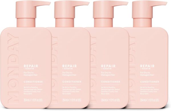 MONDAY Haircare REPAIR Conditioner with Keratin, Coconut Oil, Shea Butter, Argan Oil & Cocoa Butter For Dry to Damaged & Depleted Hair 4×354mL