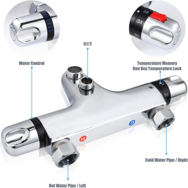 610yo7OXPvL._AC_SL1500_.jpg Chrome Thermostatic Bath Shower Mixer, Uten 38°C Safety Lock Anti-Scald, Thermostatic Shower Valve with Bath Filler Spout, Chrome Modern Mixer Tap Style