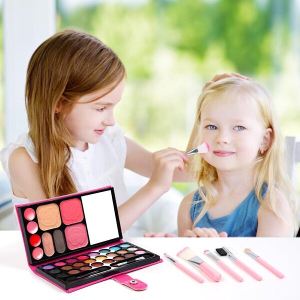 Aomig 33 Colors Kids Makeup Sets for Girls, 6 Pcs Princess Make Up Kit with 5 Brushes, Washable Children's Cosmetics Toys, Non-Toxic Makeup Kit, Cosmetic Beauty Set Gift for Kids Halloween Birthday