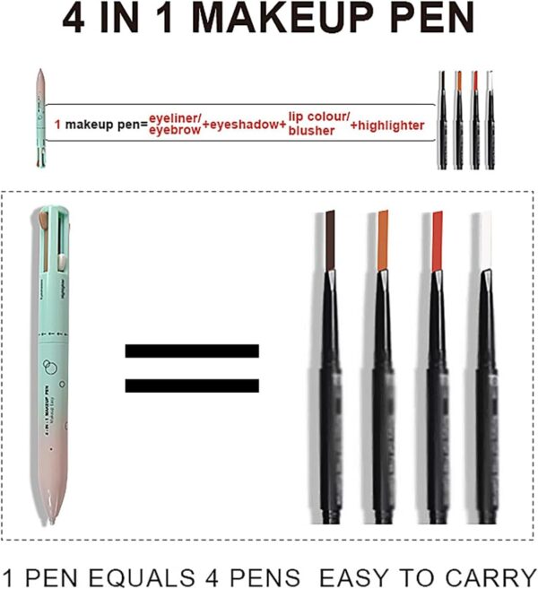 RoseFlower 4-in-1 Makeup Pen, Eyeshadow, Eyeliner/Eyebrow, Highlighter, Lip Liner, Waterproof Multi Use Makeup Pen, 4 Color Portable Makeup Beauty Pen for Daily Makeup & Party & Festival(#1)