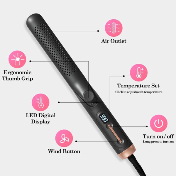 Hair Straightener and Curler 2-in-1, 360° Airflow Styler Curling Iron, 1.25 Inch Curling Wand, 20 Million Negative Ion Hair Care, 5 Temps & Auto Off, Dual Voltage (Black)