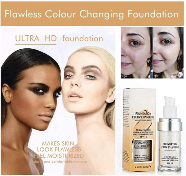 Find Back 2PACK TLM Flawless Colour Changing Warm Skin Tone Foundation,Naturally Blends Moisturizing Foundation Makeup,Long Lasting Poreless Liquid Cover Concealer SPF 15 for Face Makeup, Beige