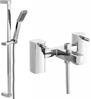 ENKI, Stella, BBT0265, Chrome, Bath Shower Mixer Taps with Slider Rail Kit Shower Attachment, Solid Brass, Easy Clean, Angular Design, Quarter Turn Valves, Easy to Install, 10-Year Guarantee