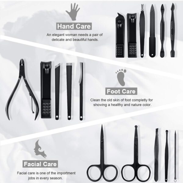 Leipple Manicure Set Professional Pedicure Kit Nail Care Tools - 16 in 1 Stainless Steel Nail Clippers Tools - Grooming Kit with Luxurious Leather Travel Case (Black)