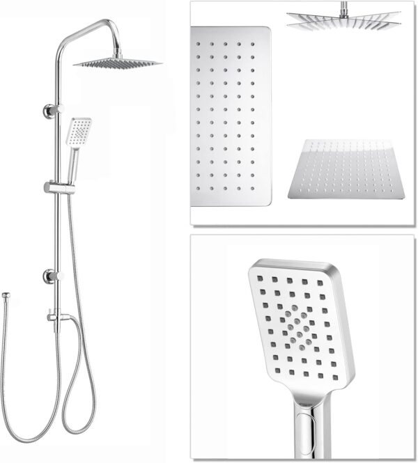 ENKI, Stella, BBT0012, Chrome, Bath Shower Mixer Taps with Twin Rigid Riser Shower Attachment, Solid Brass, Easy Clean, Angular Design, Quarter Turn Valves, Easy to Install, 10-Year Guarantee